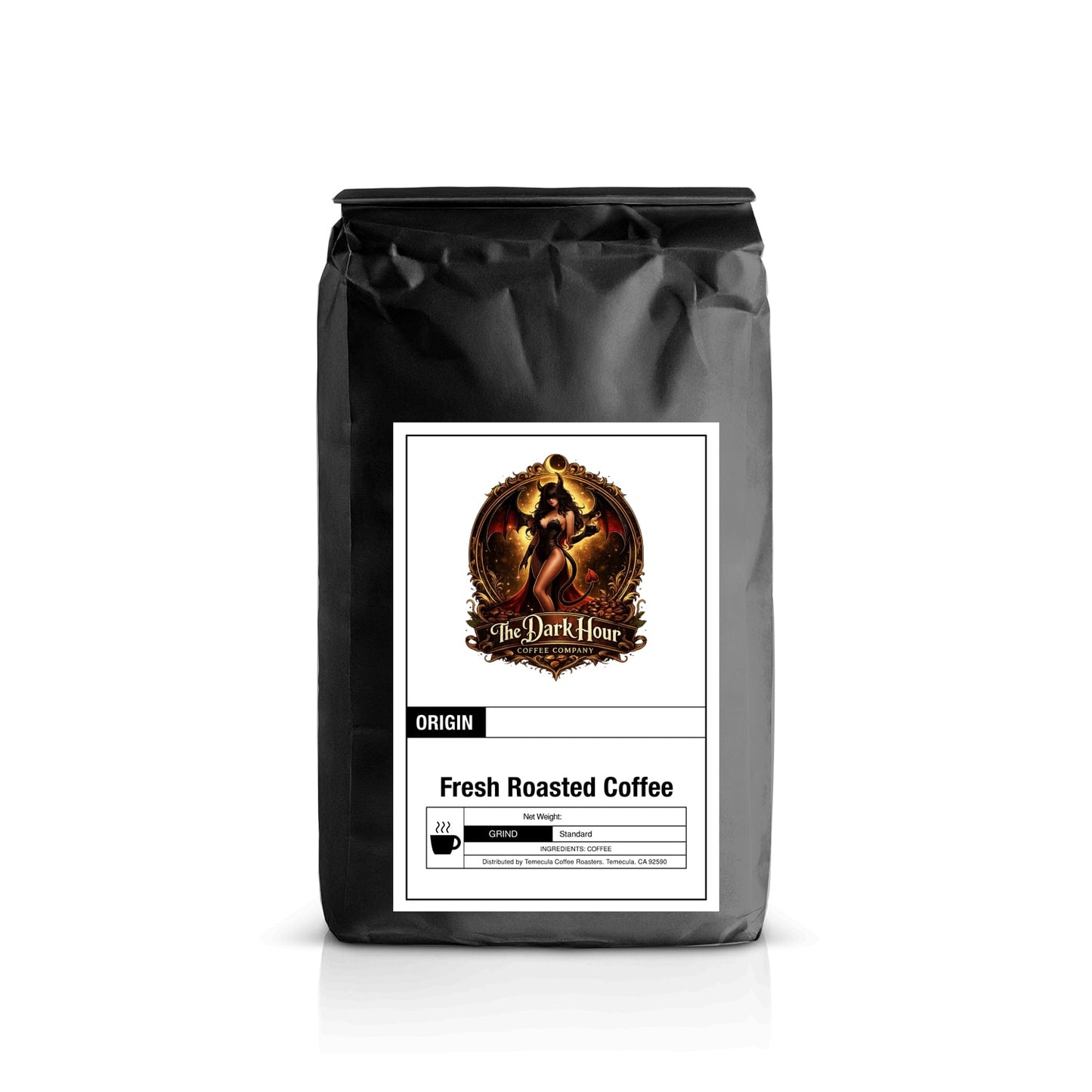 Peru Coffee Pods by The Dark Hour Coffee Company with label on bag showing rich coffee branding
