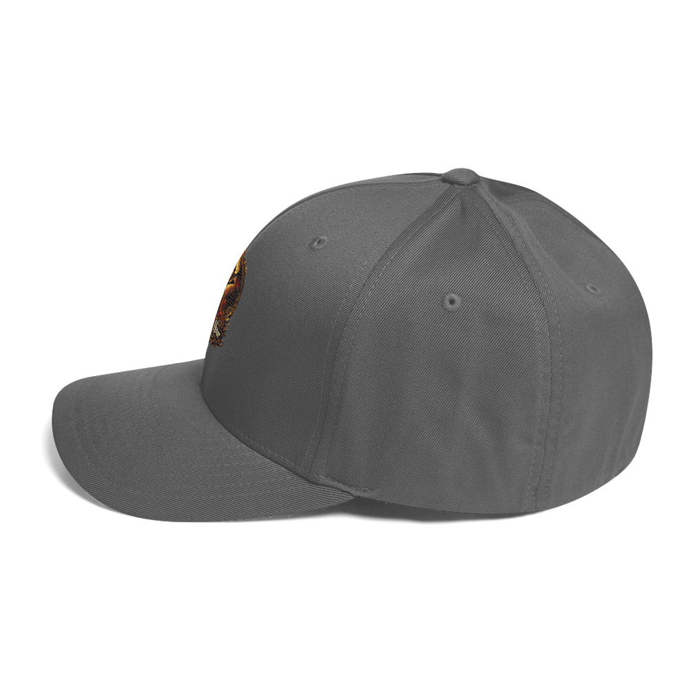 Grey structured twill cap with a closed-back design, featuring a left-side view from The Dark Hour Coffee Company.