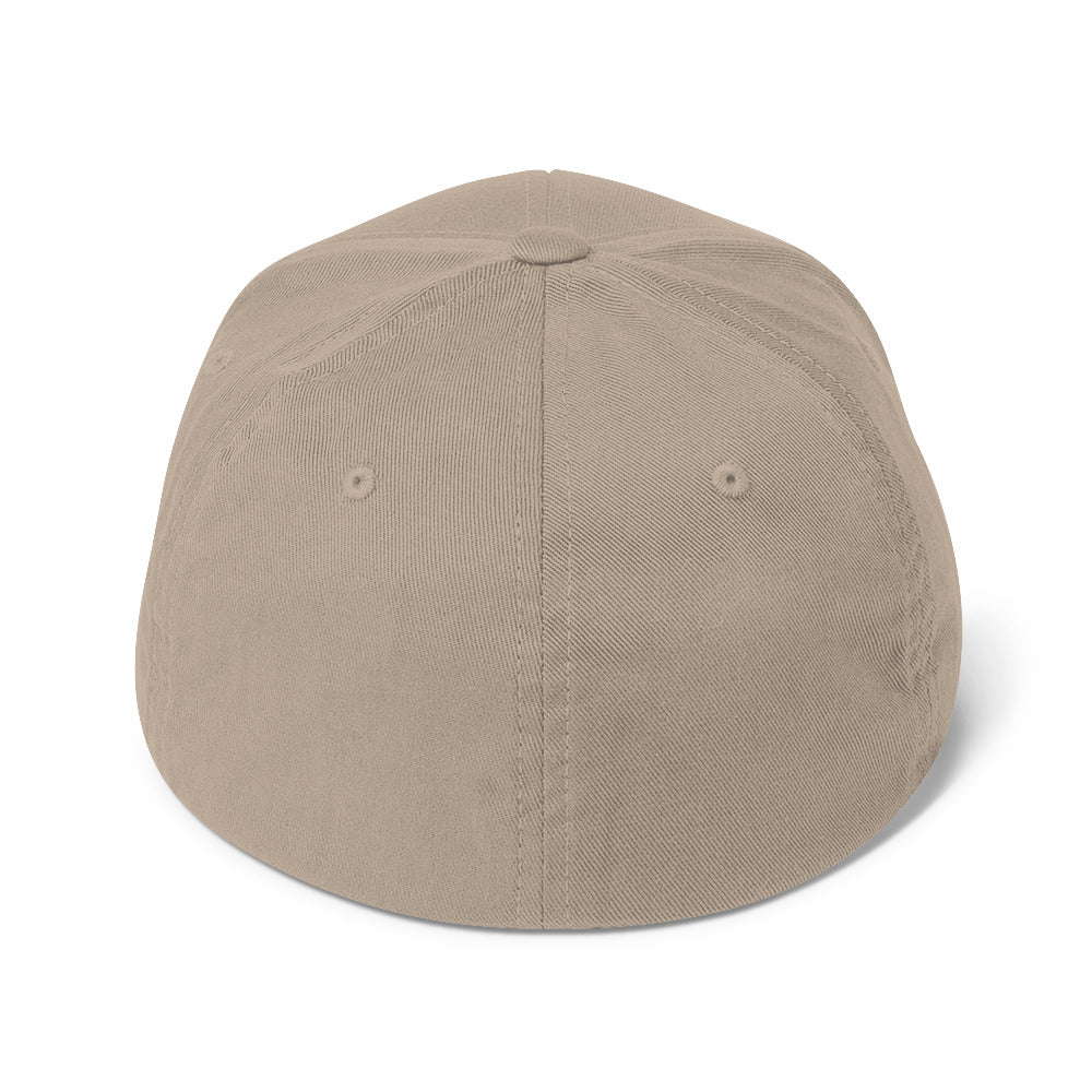 Khaki structured twill cap with a closed back, featuring a curved brim and adjustable strap, from The Dark Hour Coffee Company.