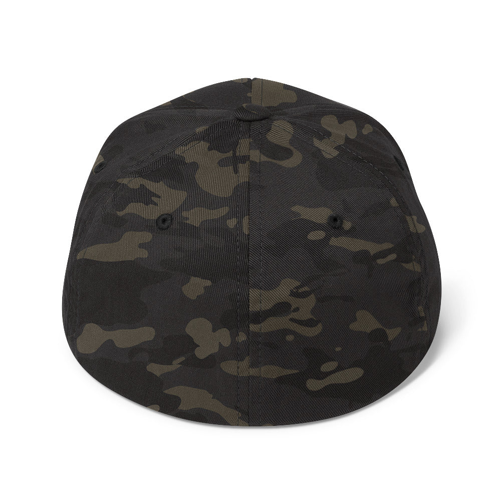 Structured Twill Cap by The Dark Hour Coffee Company with a closed-back design in Multicam Black camouflage pattern.