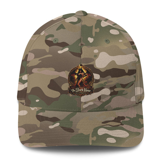 Dark Hour Coffee Company structured twill cap with green Multicam pattern, featuring a closed-back design and adjustable fit.