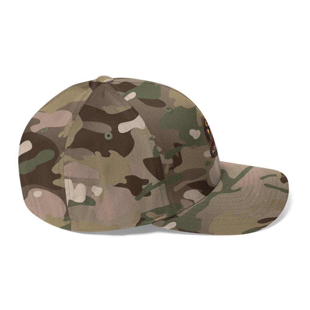 Dark Hour Coffee Company structured twill cap in Multicam Green, shown from the right side with a closed back design.