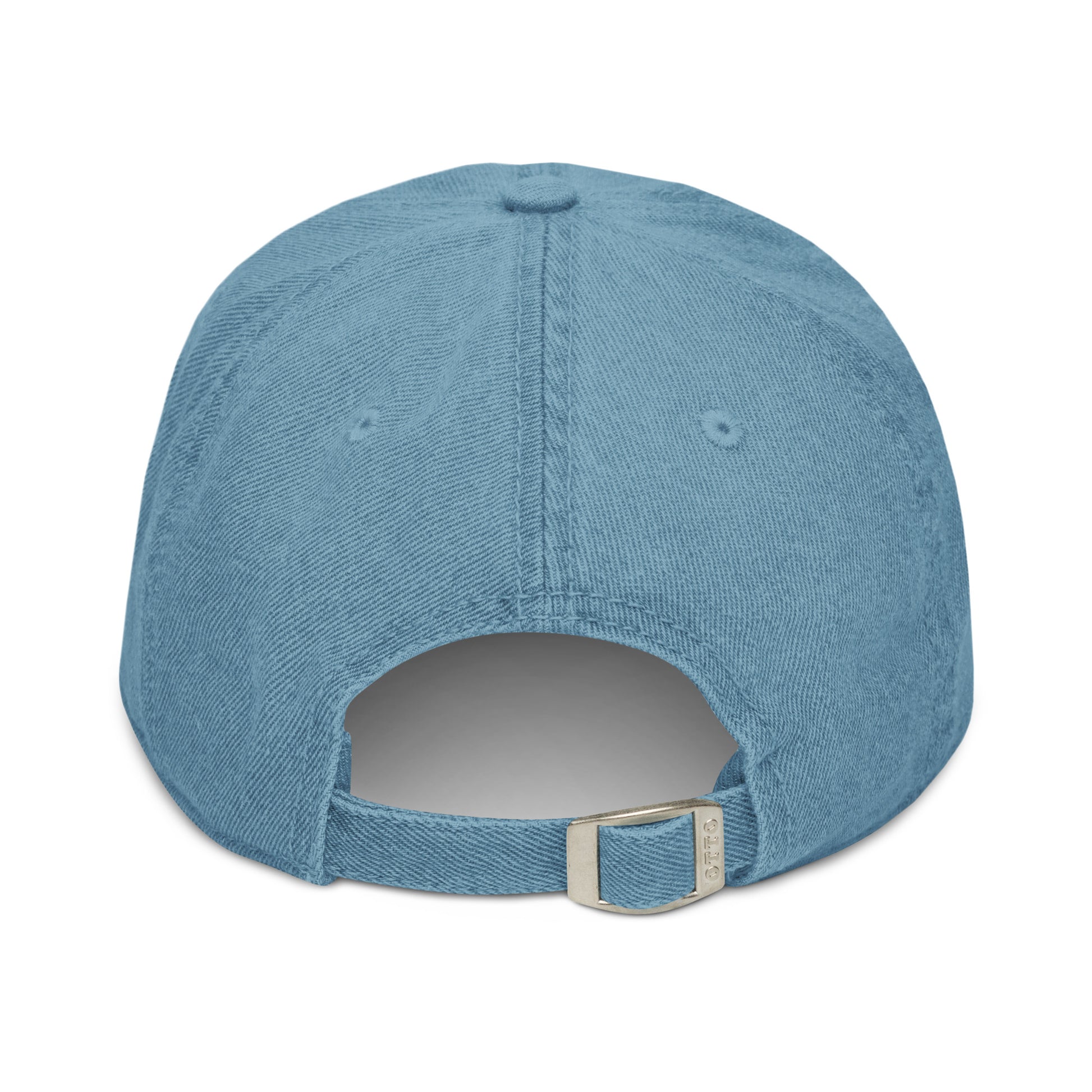 Blue denim hat from The Dark Hour Coffee Company, stylish casual accessory with a curved brim and adjustable strap.