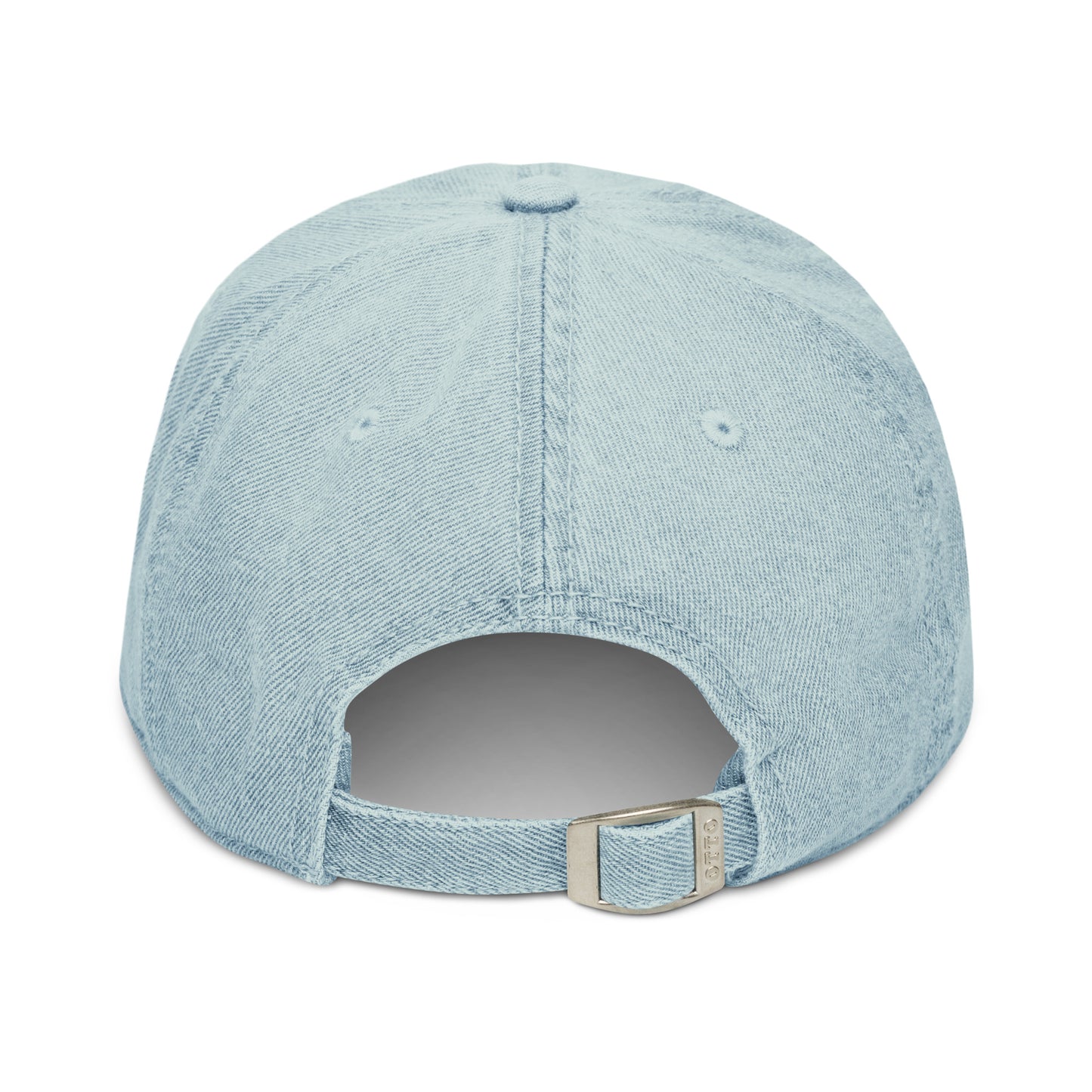 Light blue denim hat with back opening, stylish casual cap from The Dark Hour Coffee Company.