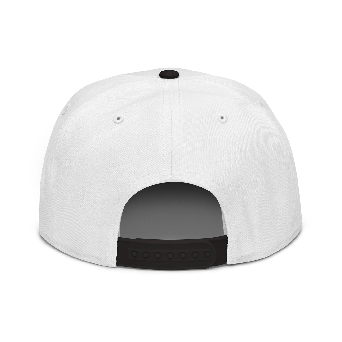 Black and white snapback hat from The Dark Hour Coffee Company with a flat brim and adjustable back.