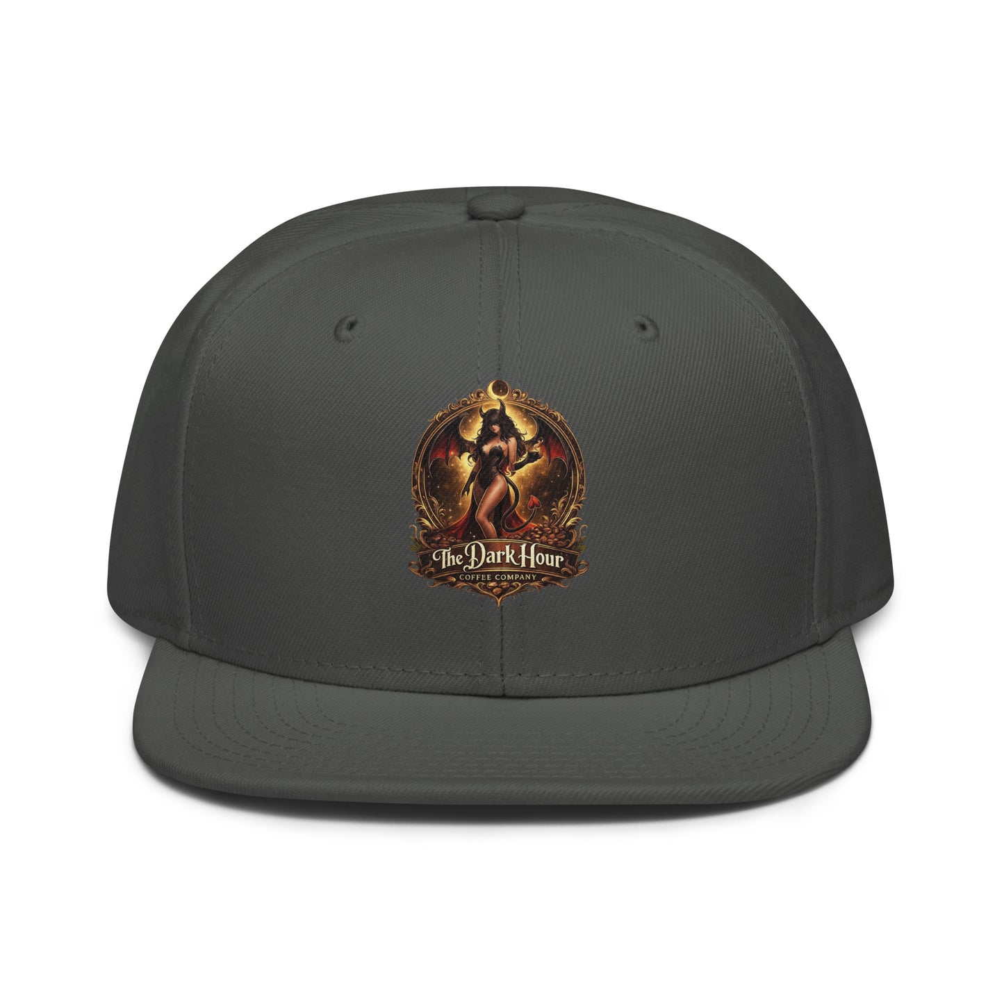 Charcoal gray snapback hat from The Dark Hour Coffee Company with a structured front and adjustable back strap.