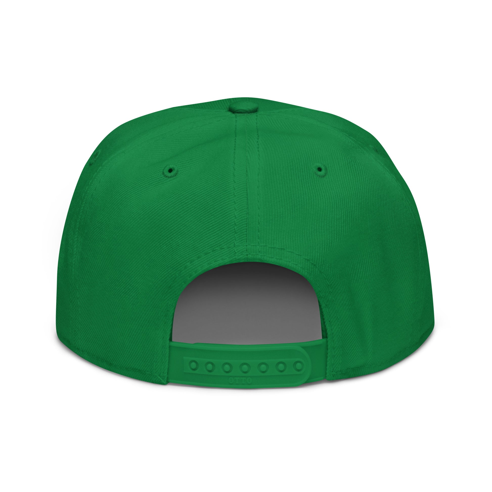 Kelly green snapback hat by The Dark Hour Coffee Company, featuring a structured design and adjustable back.