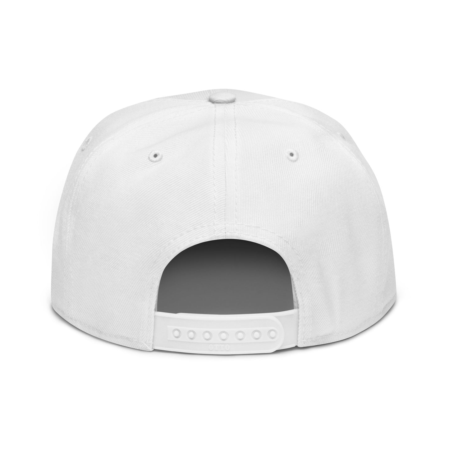 White snapback hat by The Dark Hour Coffee Company featuring a structured front and adjustable back strap.