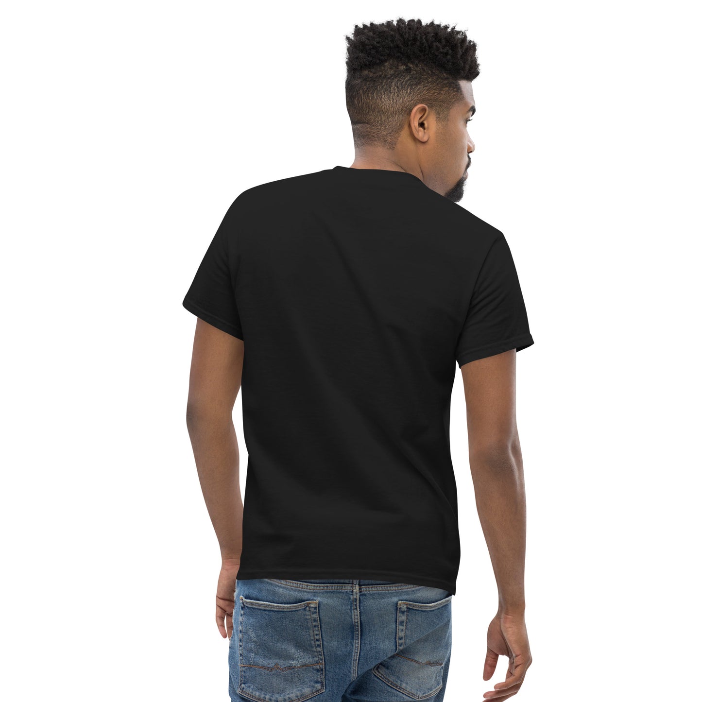 Black unisex classic T-shirt by The Dark Hour Coffee Company, shown from the back with a simple, clean design.