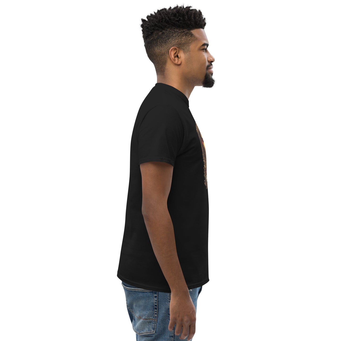 Black unisex classic tee from The Dark Hour Coffee Company, shown from the right side with a relaxed fit and simple design.