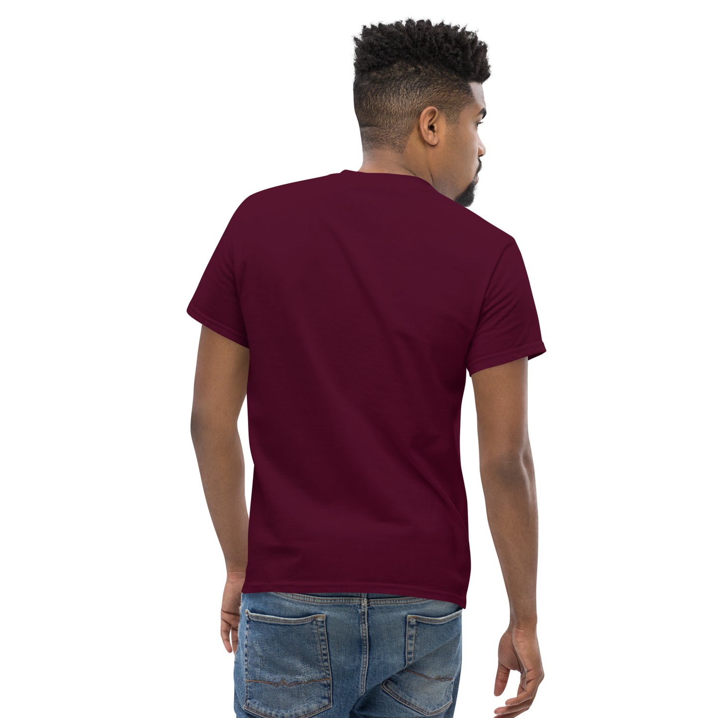 Maroon unisex classic tee from The Dark Hour Coffee Company, showing the back view with a relaxed fit and simple design.