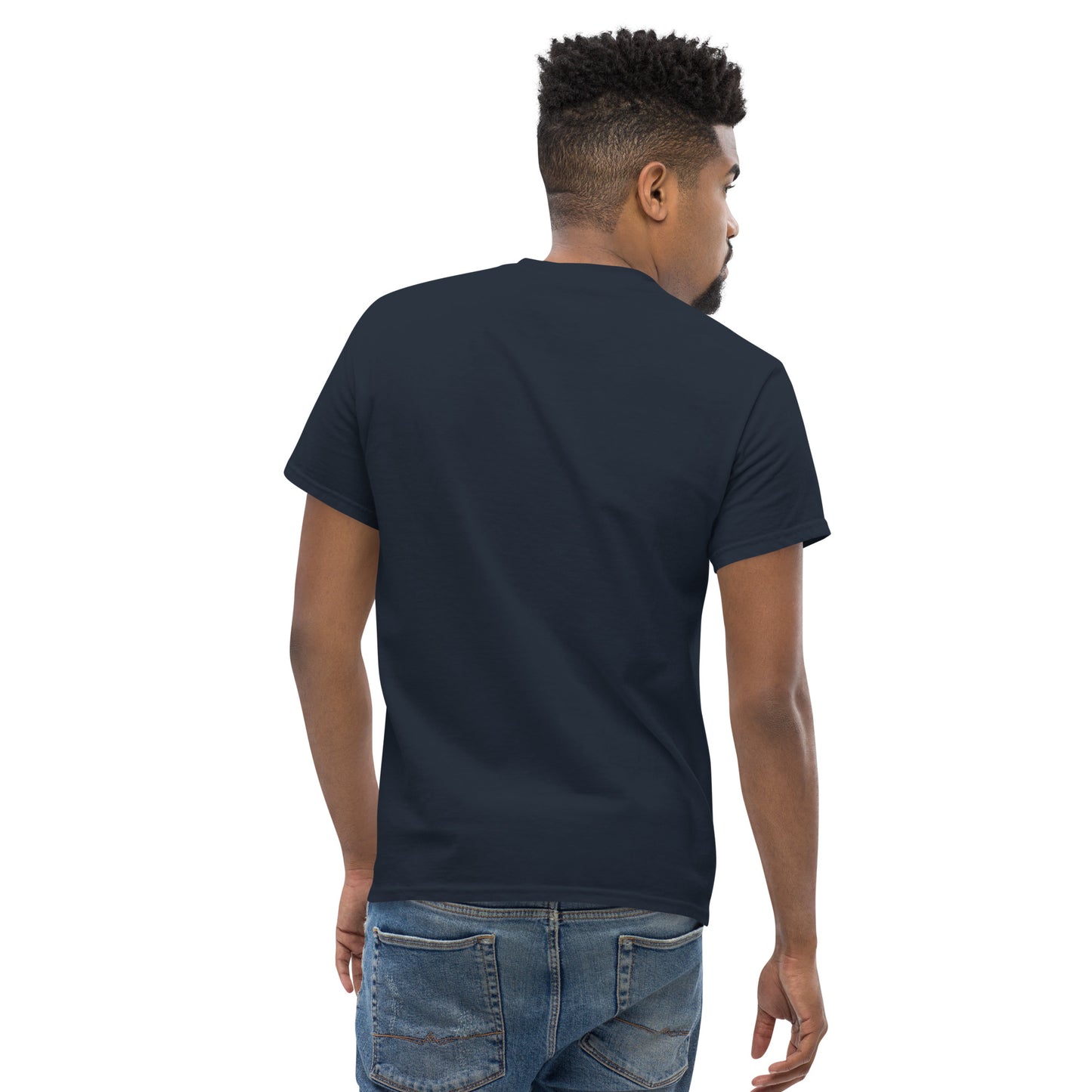 Navy unisex classic tee from The Dark Hour Coffee Company, front view showing simple crew neck design and logo detail.