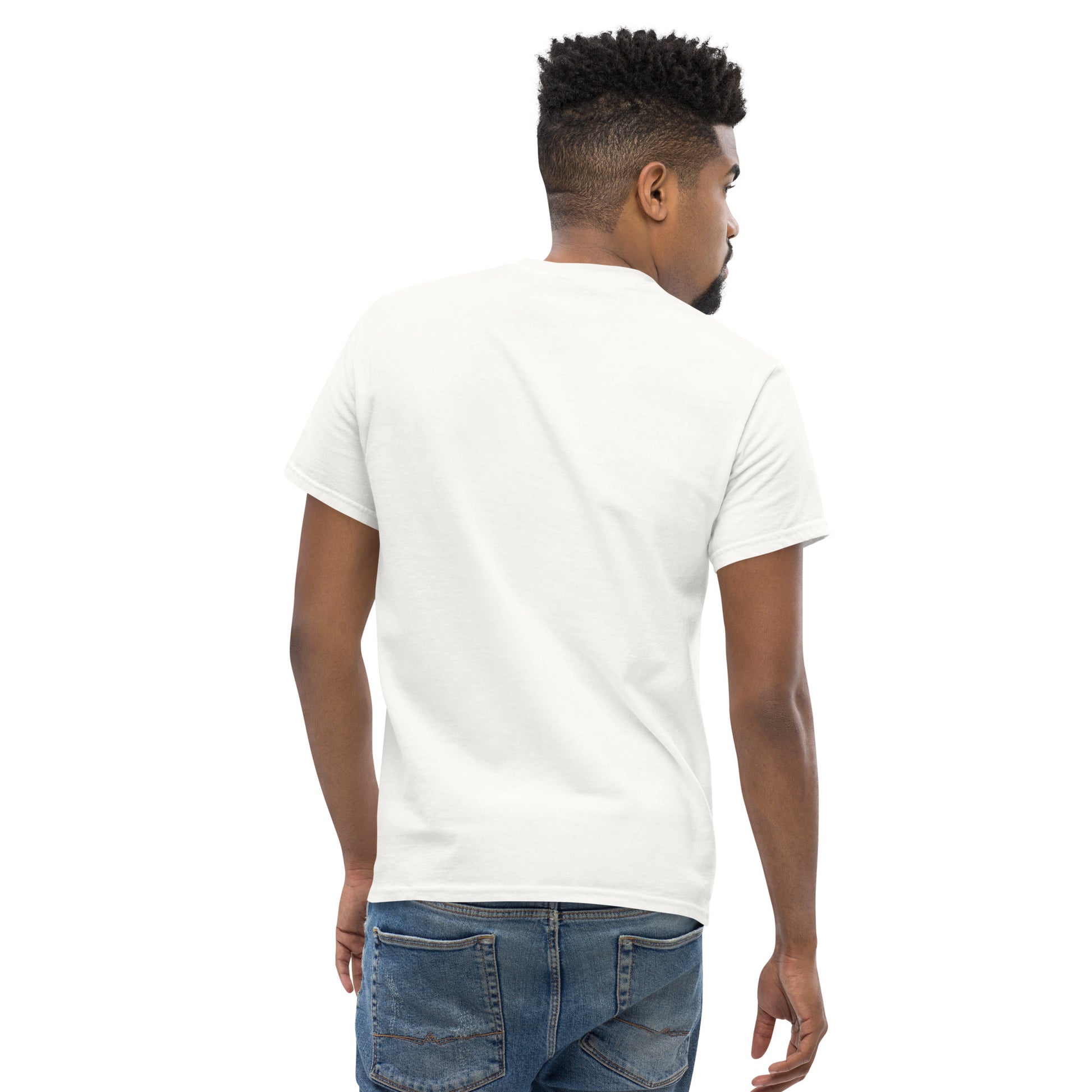 Unisex Classic Tee by The Dark Hour Coffee Company in white, showing the back view with a simple, clean design.