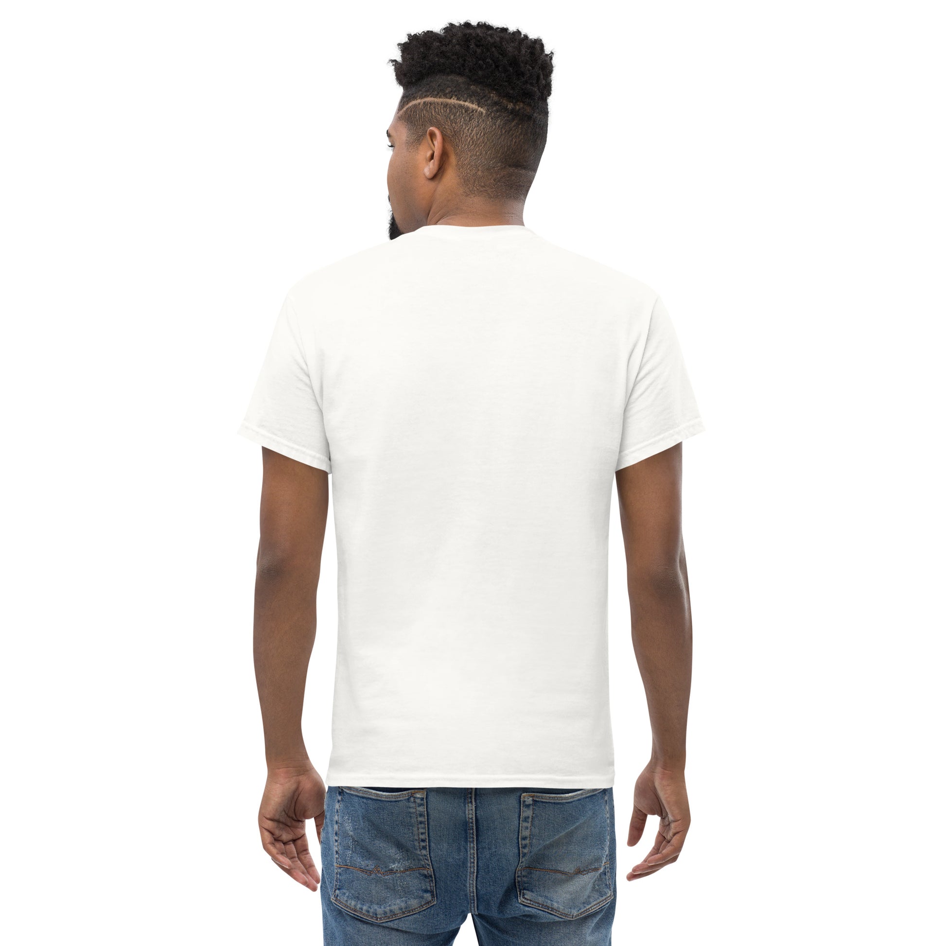 White unisex classic T-shirt by The Dark Hour Coffee Company, shown from the back with a simple, clean design.