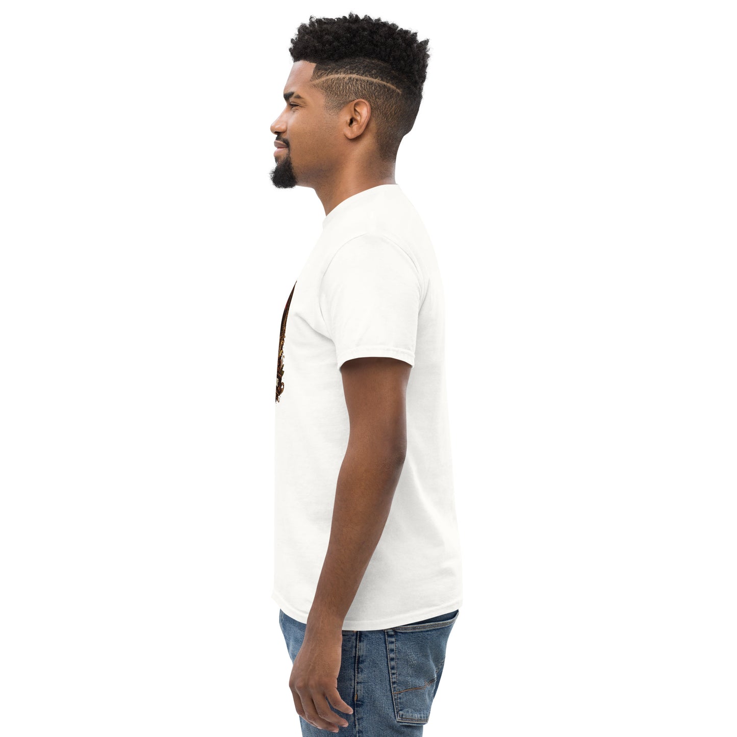 White unisex classic T-shirt by The Dark Hour Coffee Company, shown hanging on a plain background.