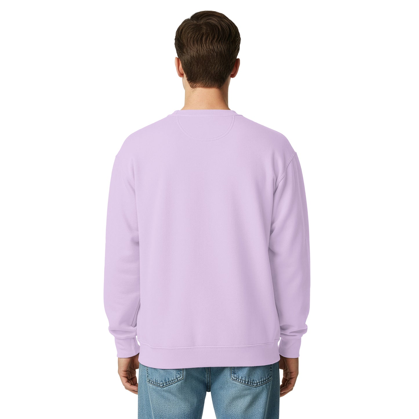 Unisex garment-dyed sweatshirt in orchid color featuring a relaxed fit and soft fabric from The Dark Hour Coffee Company.