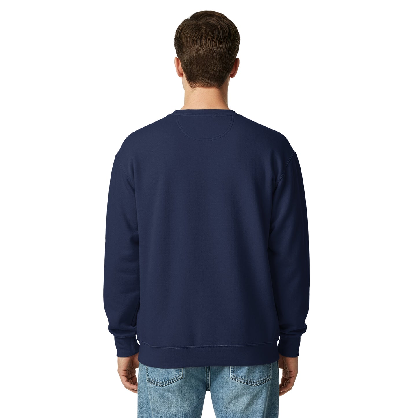 Unisex garment-dyed sweatshirt in true navy with a relaxed fit, featuring a soft fabric and casual style by The Dark Hour Coffee Company
