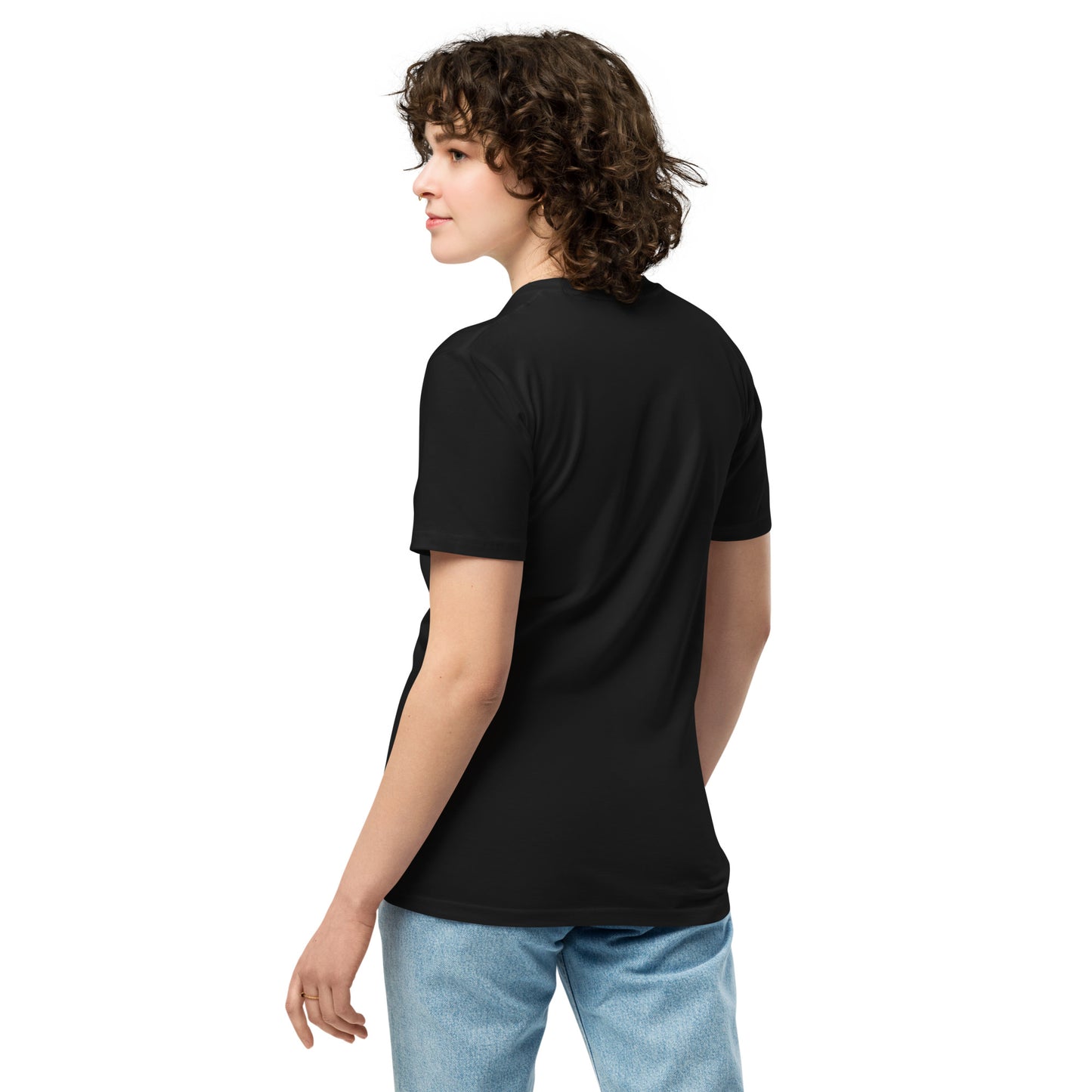 Black unisex premium T-shirt from The Dark Hour Coffee Company, shown from the back with a clean design.