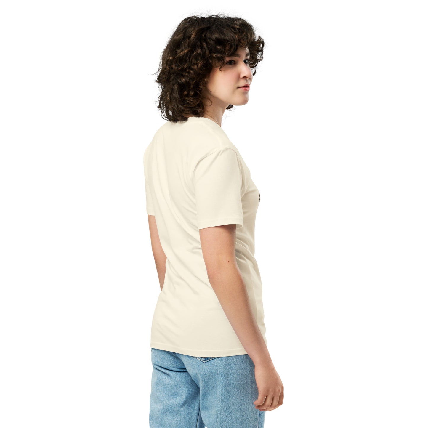 Unisex Premium T-shirt from The Dark Hour Coffee Company, natural color, front view showing soft fabric and classic fit.