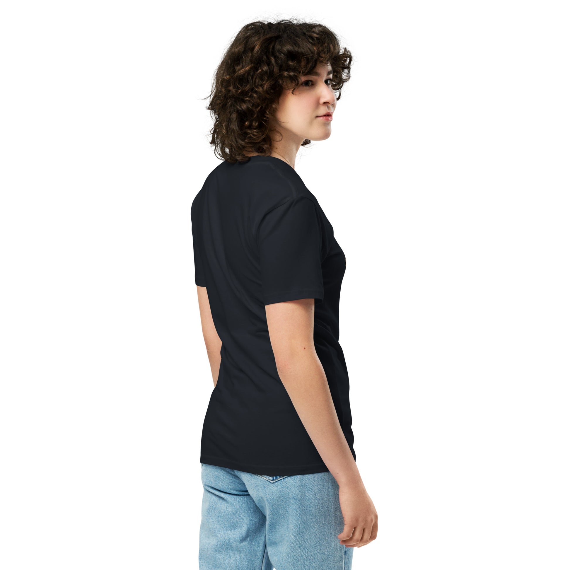 Navy unisex premium T-shirt by The Dark Hour Coffee Company, front view showcasing soft fabric and classic fit.